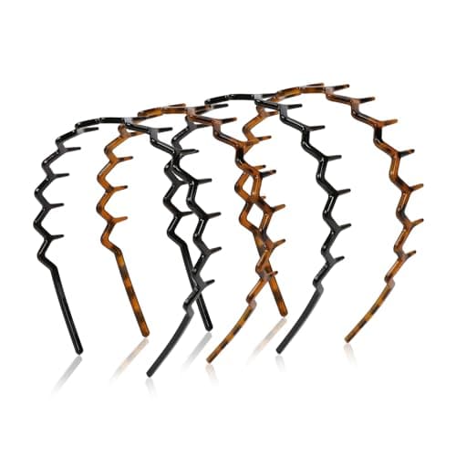 WOVOWOVO Zig Zag Headbands for Women Teen Girls Men, Plastic Hair Bands with Teeth Thin Zigzag Head Bands for Women's Hair, Non Slip Black Comb Hairbands Accessories, 4 Packs