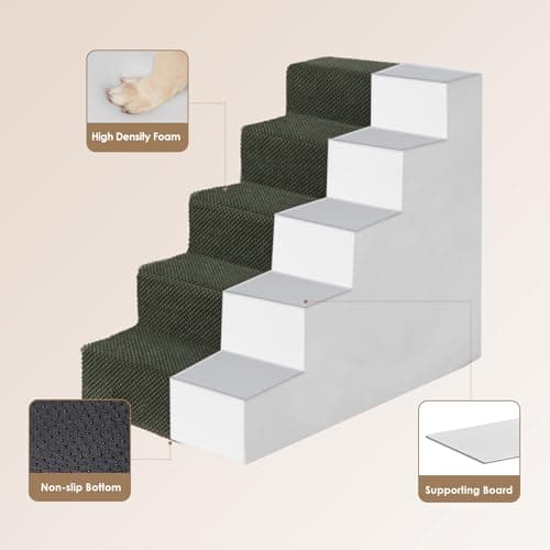 EHEYCIGA Dog Stairs for High Bed 22.5" H, 5-Step Dog Steps for Bed, Pet Steps for Small Dogs and Cats, Non-Slip Balanced Pet Ramp Indoor, Military Green - Thumbnail 3