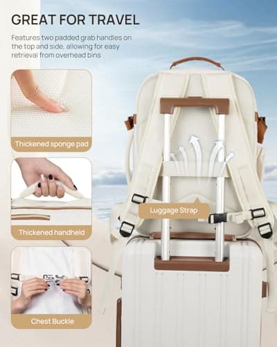 Telena Travel Backpack for Women, 15.6 inch Laptop Backpack TSA Carry on Backpack Personal Item Size Flight Approved Travel Bag Daypack with Multi-Pockets for Work, Travel, Business, Beige-Brown - Thumbnail 6