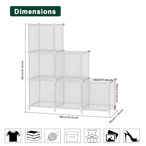 ATTDETJL Cube Storage Organizer, 6-Cube Shelves Unit with Doors, DIY Stackable Plastic Clothes Organizer for Bedroom and Under Stairs Storage Unit, Each Compartment 30 x 30 x 30 cm Striped White - Thumbnail 3
