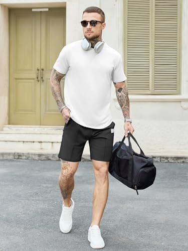 JEMLDL Men's 2 Piece Casual Loungewear Set Short Sleeve Shirt & Shorts Summer Outfits Soft Track Suit for Home Vacation Beach White M - Thumbnail 5