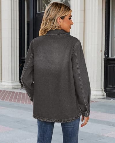 luvamia Ladies Jean Jacket Denim Shirt Women Black Jean Jacket Womens Jackets Trendy Womens Jackets Fall Casual Tops For Women Summer Oversized Denim Jacket Women Size X-Large Size 16 18 - Thumbnail 4