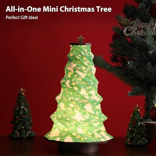 ZBOLE 12-inch Vertical Christmas Tree Lamp,Christmas Decorations with RGB Lights, 1200mAh Battery-OperatedColor Changing Touch Star, Portable Desktop Decor for Office, Home, (Walnut) - Thumbnail 3