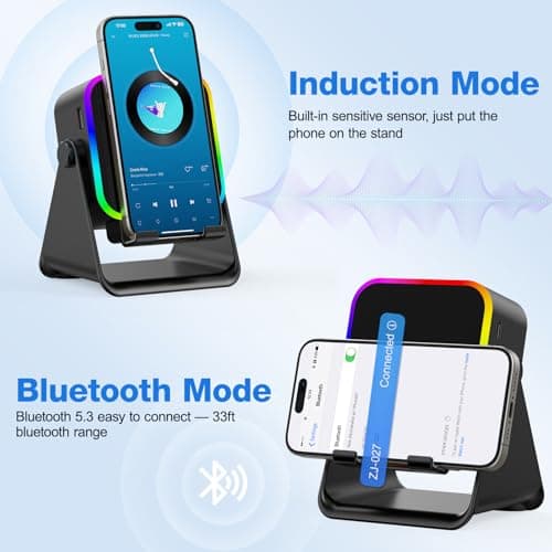 TARKARI Wireless Induction Speaker, 5 in 1 Bluetooth Speaker, Emergency Charging 360° Rotation Cell Phone Stand Compatible with iPhone Android iPad Samsung, Birthday Gifts for Men Women - Thumbnail 3
