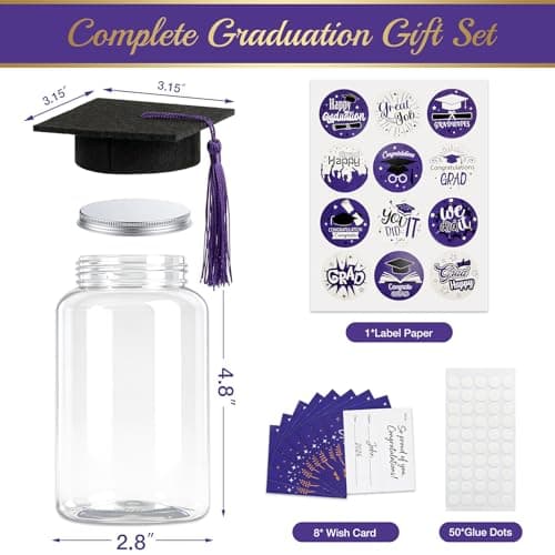 9 Pcs Graduation Centerpieces for Tables with LED Lights, Class of 2026 Graduation Tables Decorations, Mason Jar Style Table Decor with String Lights, Caps, Notes Cards, Stickers & Adhesive Spots - Thumbnail 5
