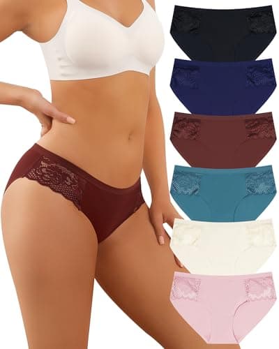 LEVAO Seamless Underwear for Women Lace Cheeky Bikini No Show Hipster Soft Cute Panties 6 Pack S-XXL - Image 1