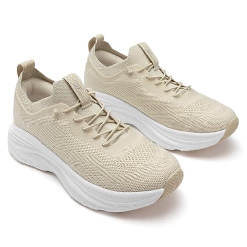 Athlefit Women's Slip On Walking Tennis Shoes Hands Free Non sllip Lightweight Breathable Gym Workout Athletic Sneakers, Khaki, Size 9, AD01954 - Thumbnail 5