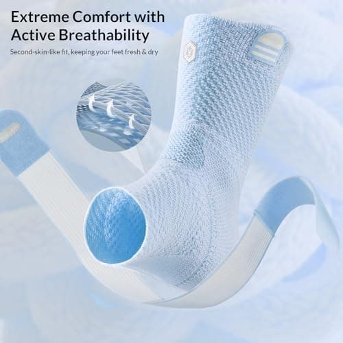 ZOELION Ankle Brace Compression Support with Removable Fishnet Strap, 3D Knit Plantar Fasciitis Relief Achilles Tendonitis Brace, Ankle Compression Sleeve for Pain Relief & Injury Healing, Blue/M - Thumbnail 5