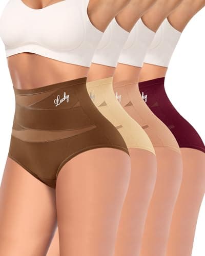 MIOTAN Women's Underwear 4 Pack Tummy Control High Waisted Postpartum Ladies Panties Compression Post Partum Nylon, Multicolor-B, S - Image 1
