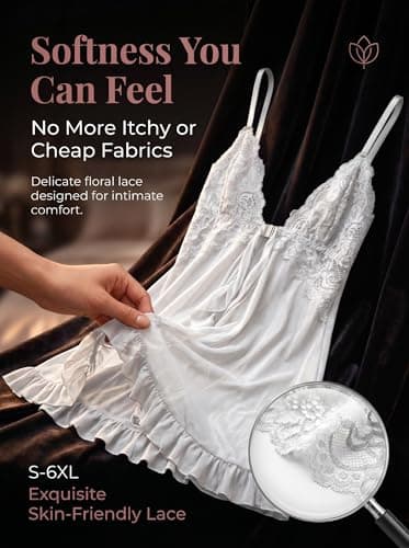 AOOXOOA Women's Babydoll Lingerie Set, White, XXL - Thumbnail 4