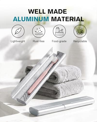 vueowcue Toothbrush Case Cover for Traveling, Aluminum Toothbrush Holder for Manual Toothbrush + Mini Toothpaste, Portable Tooth Brush Storage Box for Camping Business Trip-Silver (1 Pack) - Thumbnail 2