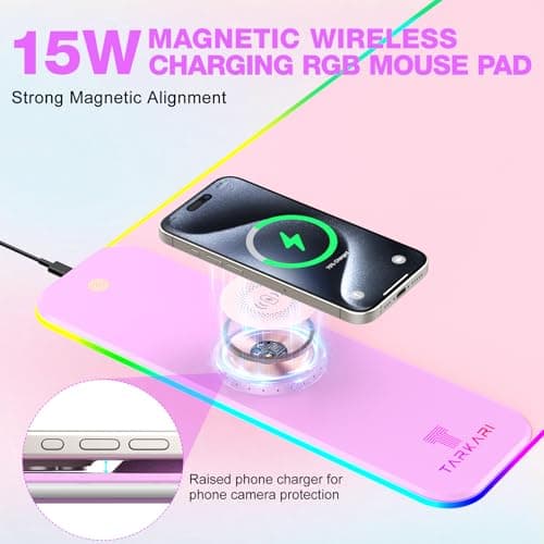 TARKARI Magnetic Wireless Charging RGB Mouse Pad, Large Gaming Desk Mat, 31.5"x11.8" Waterproof Mousepad, Ultra-Smooth Surface, Non-Slip Rubber Base, Desk Pad for Keyboard Laptop - Thumbnail 2