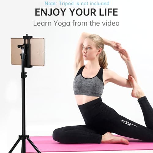 teefeet Adjustable Tripod Mount Adapter for iPad and Phone with 360°Ball Head ipad Clamp Mount with 1/4" Screw Holes, ipad Holder for Tripod Fits Most Size of Phones and Tablets - Black - Thumbnail 3