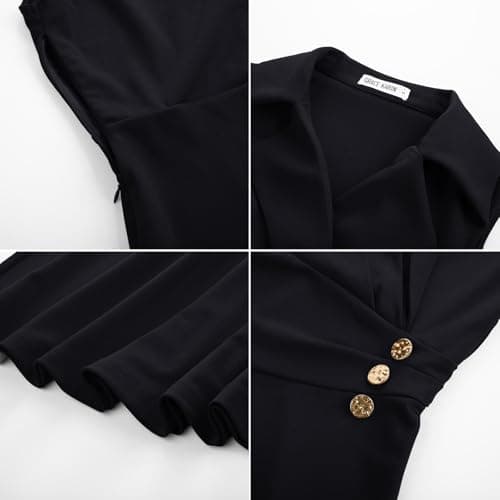 Work Midi Black Dresses for Women,Wrap Business Casual Funeral Outfit for Women,Wedding Guest Dresses XL - Thumbnail 6