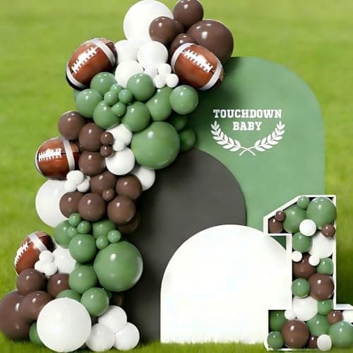 Football Party Decorations Balloon Garland Arch Kit 136Pcs Sage Green White and Coffee Brown Balloons with Football Foil Balloon for Touch Down Football Sport Themed Birthday Party Decorations - Thumbnail 3