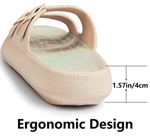 Weweya Soft Foam Slides Sandals for Women and Men Eva Rubber Flat Cozy Slides Outdoor Indoor Pool House Bath Shower Slippers Shoes Tan Men Size 10 10.5 Women Size 11 11.5 - Thumbnail 4