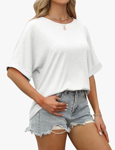 GKBK Womens Oversized T Shirts Crew Neck Short Sleeve Tops Spring Summer Business Dressy Casual Loose Fit Workout Work Basic Tee Blouse 2026 Beach Vacation Trendy Plus Size Clothes Outfit White L - Thumbnail 4