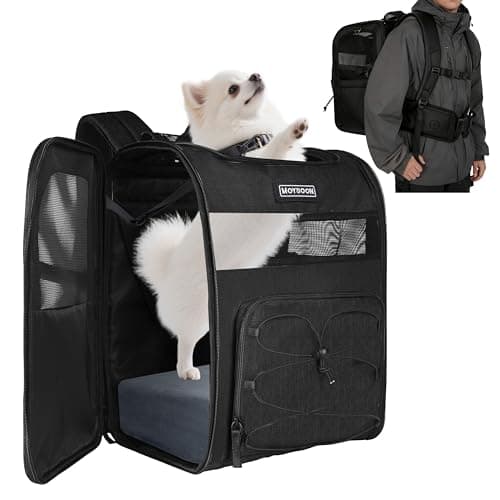 Hiking Dog Carrier Backpack, Padded Height-Enhancing Design, Adjustable Waist Cushioning Belt with Breathable Padded Back Support, Dog Carrier Backpack for Small Dogs Max 13LB Black with Pad - Image 1