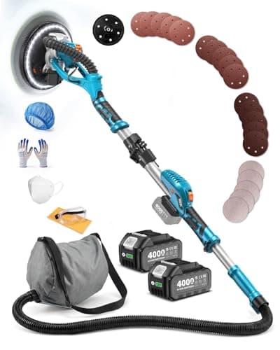 SEESII Cordless Drywall Sander with Vacuum,900W 1900RPM 2x4.0Ah Battery,Popcorn Ceiling Remover Tool,Brushless Low Noise Variable Speed,Wall Sander for Painting Prep,Foldable Telescopic,LED,12 Discs - Image 1