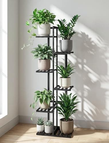 ROSSNY 48 Inch Tall Plant Stand Indoor, 6 Tier 7 Potted Bamboo Plant Stands for Indoor Plants, Corner Plant Stand, Tiered Plant Stands, Plant Shelf For Indoor, Planter Holder for Multiple Plants Indoor, Black - Thumbnail 3