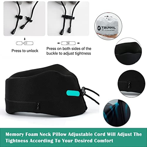 BAKLUCK Travel Neck Pillow for Airplane Chin Support Memory Foam Machine Washable for Airplane Sleeping Car Office Black M - Thumbnail 5