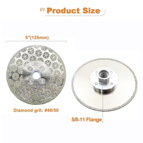 Electroplated Diamond Cutting Grinding Disc,BRSCHNITT 5 inch 125mm for Granite Marble Single Side Coated Diamond Grinding Wheel with 5/8-11 Flange - Thumbnail 2