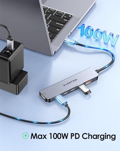 LENTION 6-in-1 USB C Hub with 4K HDMI, 10Gbps Data Transfer, 100W PD Charging, 2×USB-C 2×USB-A for MacBook Pro/Air, iPad Pro, Gray CE37 - Thumbnail 4