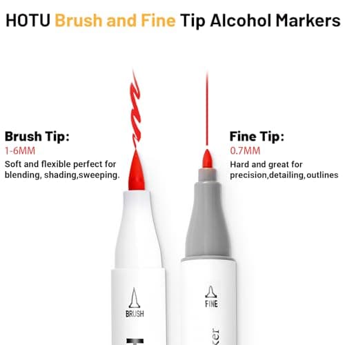 HOTU Beginner's Choice 50 Colors Alcohol Markers with 4 Coloring Cards, Brush & Fine Tip Art Marker Set for Artists, Adult Coloring, with Non-Bleeding Pad - Thumbnail 3