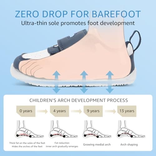 STQ KIDS Toddler Boy Shoes Wide Toe Box Barefoot Shoes Lightweight Leather Girls Sneakers Non-Slip Zero Drop Preschool Walking Running Tennis Shoe Daycare Navy/White Little Kid Size 11 - Thumbnail 5