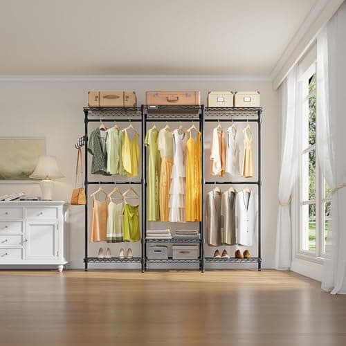 VIPEK V3 Nano Clothes Rack with 4 Semi-Shelves and 3 Standard Shelves, Clothing Rack for Hanging Clothes, Free Standing Closet System, Portable Metal Wardrobe for Bedroom, Max Load 800LBS, Black - Thumbnail 6