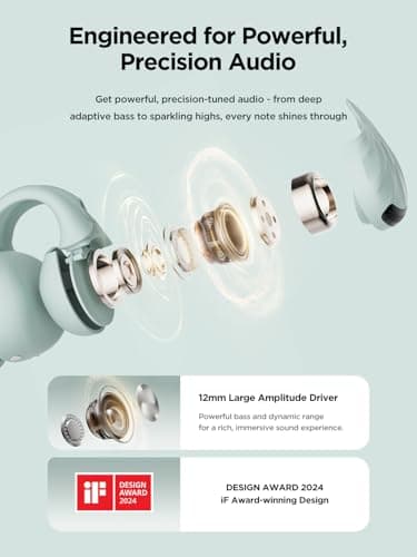 HAKII Open Ear Wireless Earbuds, Bluetooth 5.4 Ergonomic Clip on Bluetooth Earbuds with Stereo Sound/ENC, Touch Control Open Ear Headphones, IPX5 Waterproof Running Headphones for Sports, Fitness - Thumbnail 2