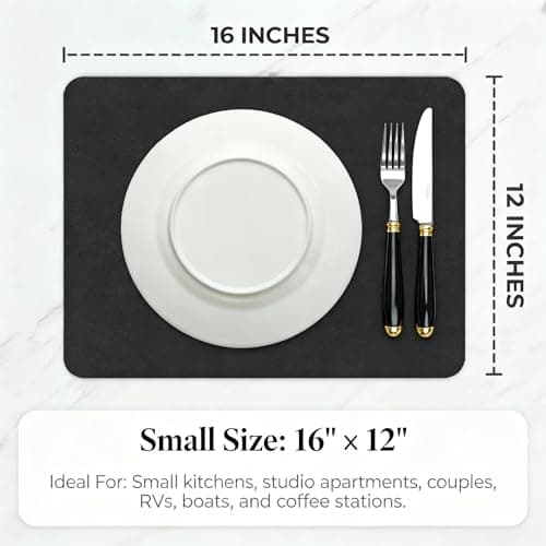 STRABELLA Dish Drying Mat Super Absorbent – 16" x 12" Coffee Mat for Countertops – Non-Slip Drying Mat for Kitchen Counter – Easy to Clean Water Absorbent Mat – Quick Dry Dish Drying Mats (Black) - Thumbnail 4