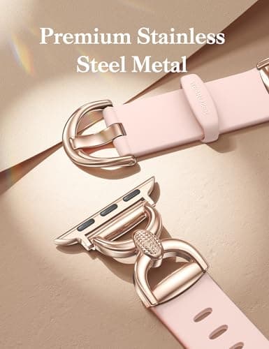 Wearlizer Silicone Band Compatible with Apple Watch Bands for Women 38/40/41/42mm, Dressy Strap with Double D-Shaped Metal Elegant Design for iWatch Series SE/11/10/9/8/7/6/5/4/3/2/1 Pink/Rose Gold - Thumbnail 3