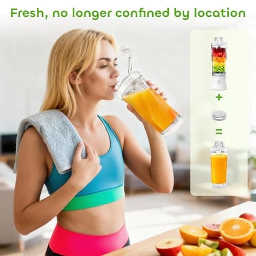 UOEPOWA Portable Juicer 20oz, USB-C Fast Charging Personal Smoothie Maker | Electric Blender Cup Crushes Ice for Protein Shakes and Juices | Mini Travel/Gym/Office/Kitchen/Outdoor (White) - Thumbnail 3
