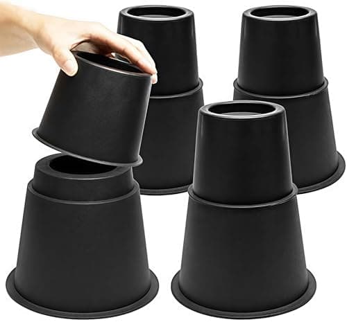 NKPOPHETE 8 inch Bed Risers Adjustable Furniture Risers - Heavy Duty Non-Slip Lift Supports for Beds/Couches/Sofas, Durable Round Design with Creates Storage Space (4 Pack Black, 3/5/8 inch Round)
