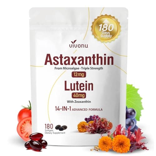 14-in-1 Astaxanthin 12mg & Lutein 40mg with Zeaxanthin Supplements, 6 Month Supply, Fresh Microalgae Source, Supports Eye, Skin, Antioxidant, Joint, Circulatory Health Non-GMO Gluten Free 180 Softgels - Image 1