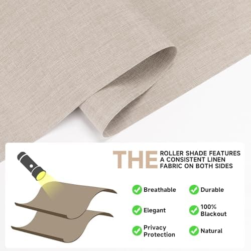 Dailyshades Blackout Roller Shades, Cordless Blinds with Valance, Window Shades for Home, Door Blinds, Thermal Insulated, Double-Sided Linen Day and Night Window Shades (32" W x 72" H, Khaki) - Thumbnail 3