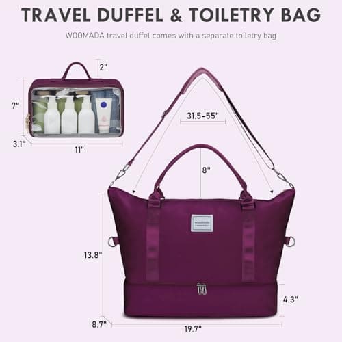 WOOMADA Weekender Overnight Bag for Women, Carry on Shoulder Travel Duffel with Shoes Compartment,Gym Bag with Toiletry Bag(purple) - Thumbnail 2