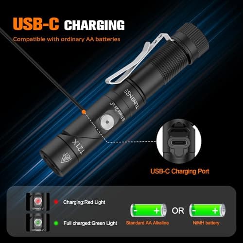 TUNENGE T21X 1400 Lumen Small LED Flashlight Rechargeable, Super Bright 90 Degree EDC AA Pocket Flashlight with Magnet, Adjustable Headlamp, Mini Tactical Light & Clip for Camping Running Hiking - Thumbnail 4