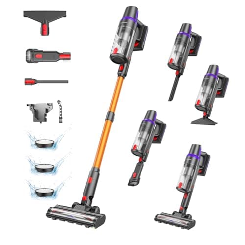 TechRise Cordless Vacuum Cleaner, 500W/45Kpa Stick Vacuum for Home, Anti-Tangle Brush & 8-in-1 Self-Standing, Up to 60Mins Runtime Lightweight with LED Display for Hardwood Floor,Carpet,Pet Hair - Image 1