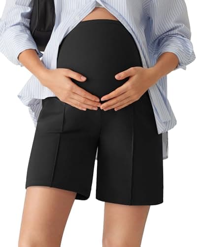 G4Free Maternity Shorts with Pockets Over The Belly Soft Stretch High Waisted Loose Pregnancy Shorts for Casual Workout(Black,M,6'') - Image 1