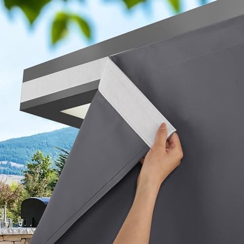 NICETOWN Fade Resistant Outdoor Curtains for Patio Waterproof, Peel/Stick Top & Back Tab Bottom with Free Rope for Wind Resistance, Sun Shades for Balcony/Porch, W46 x L72 in, Grey, 2 Panels - Image 1