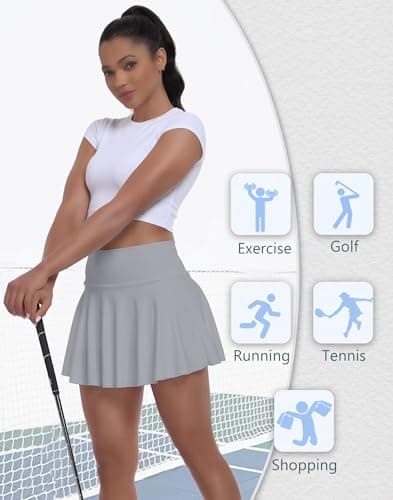 Womens Grey Pleated Skirts High Waisted Tennis Skorts for Women Mini Summer Athletic Skater Cheer Uniform Skirt - Thumbnail 5