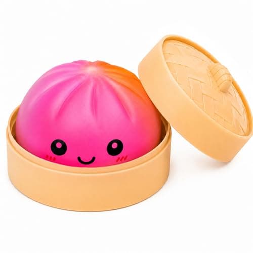 Red Purple Orange Dumpling Squishies – Mystery Squishies Dumplings, Rainbow Colorful Bun Squishys with Steamer Box, Cute Bao Bun Soft Squeeze Desk Toy, Fun Stress Ball Fidget Sensory Toy Gift - Image 1