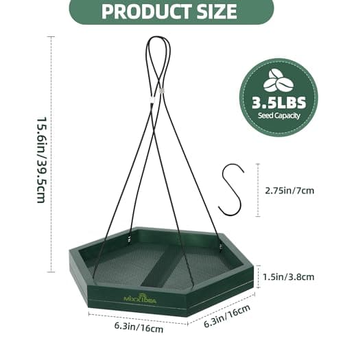 MIXXIDEA Platform Bird Feeder Tray, Hanging Bird Feeders for Outdoors, Wooden Seed Tray Mesh Seed Platform for Garden Yard Outside Decoration Attracting for Wild Birds (1pk-Green) - Thumbnail 2