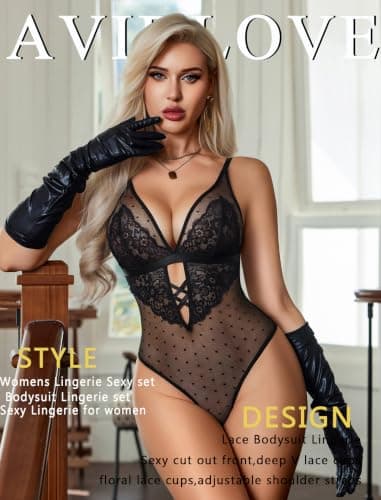 Avidlove Womens Teddy Lingerie Sexy Lace Babydoll V Neck One Piece Bodysuit - Thumbnail 2