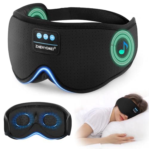 ZHENYEMEI 3D Sleep Mask with Bluetooth Headphones, Breathable Cotton Sleeping Headphones for Side Sleepers, Wireless Music Eye Mask with Timer, Gifts for Men Women, Black - Image 1