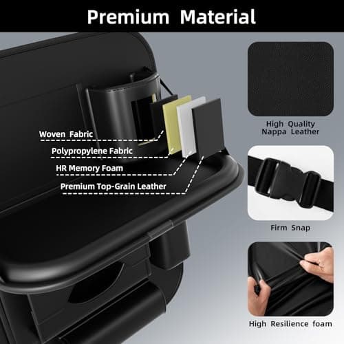 FASTAGEI 2 Pack Universal Premium Leather Foldable Car Backseat Organizer with Table Tray, Car Seat Back Protector with Garbage Bag Touch Screen Pad Holder, Car Kick Mats with Tissue Box (Black) - Thumbnail 4