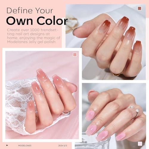modelones Jelly Gel Nail Polish 6 Colors Hema Free Transparent Jelly Milky Pink Sheer Pink Neutral Nude Gel Polish Nail Soak off Nail Polish French Nail Art Manicure DIY Home Salon Gift Women - Thumbnail 4