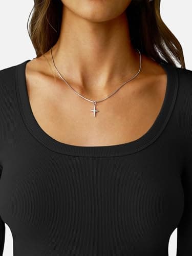 GKBK Women's Long Sleeve Tops Scoop Neck Ribbed Knit Slim Fitted Shirts Casual Basic Tee Shirts Lightweight Fall Sweaters 2025 Fashion Trendy Outfits Black - Thumbnail 5